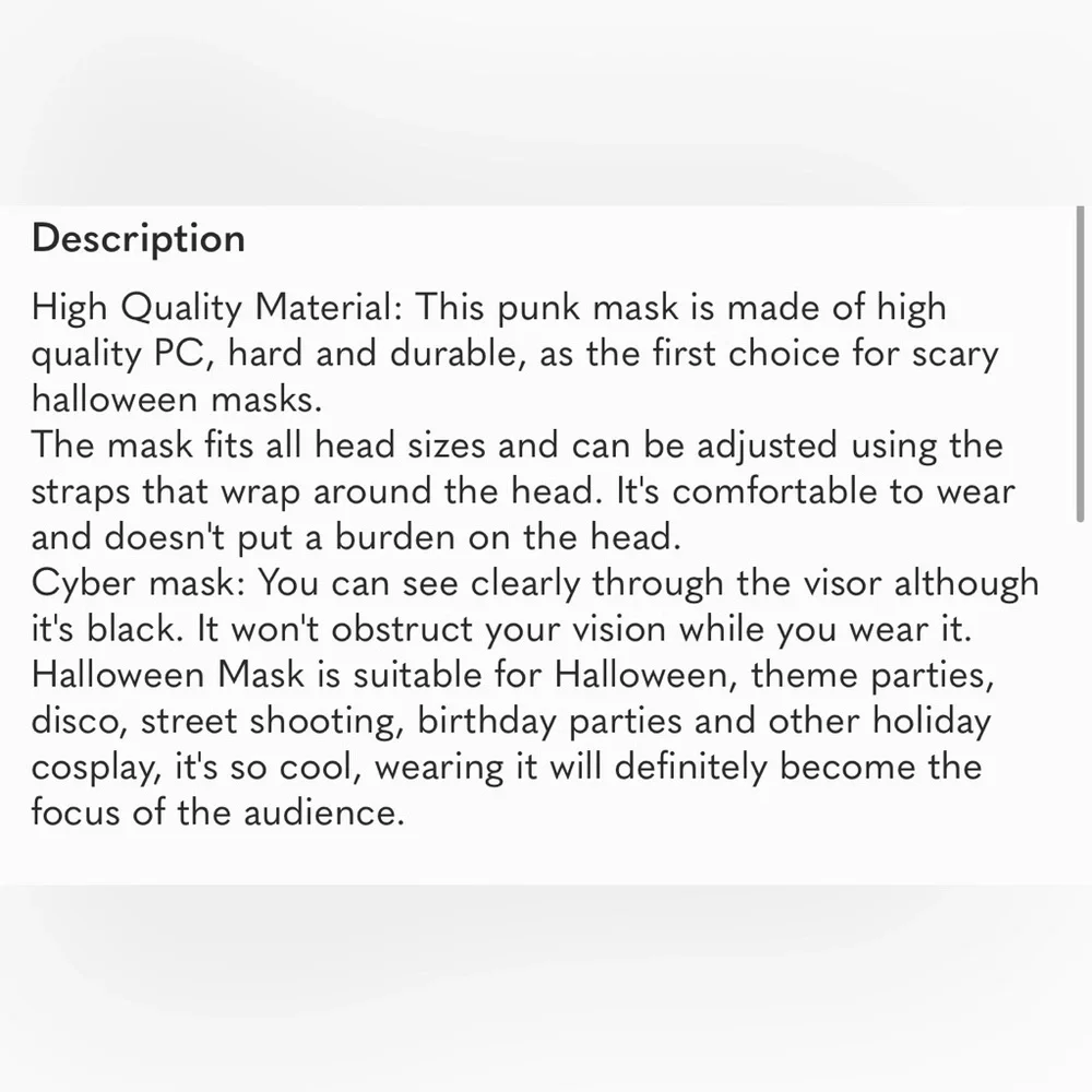 Punk Cosplay Mask Men Adult Black Halloween Party Rave Festival Costume Gear